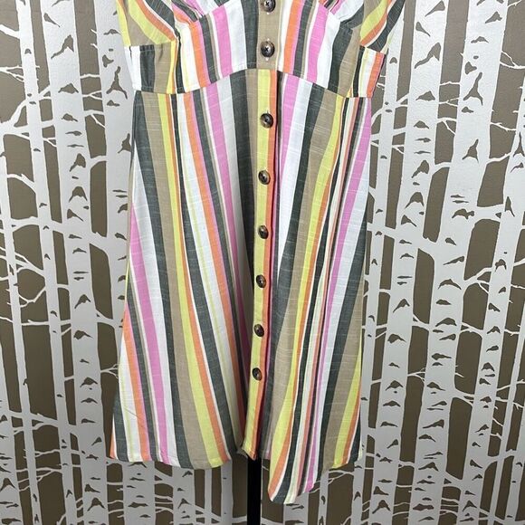 LOFT Striped Button Front Midi Dress 12 - Picture 9 of 9